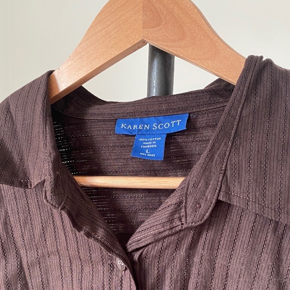 Karen Scott Chocolate Brown Textured Blouse - Picture 2 of 5